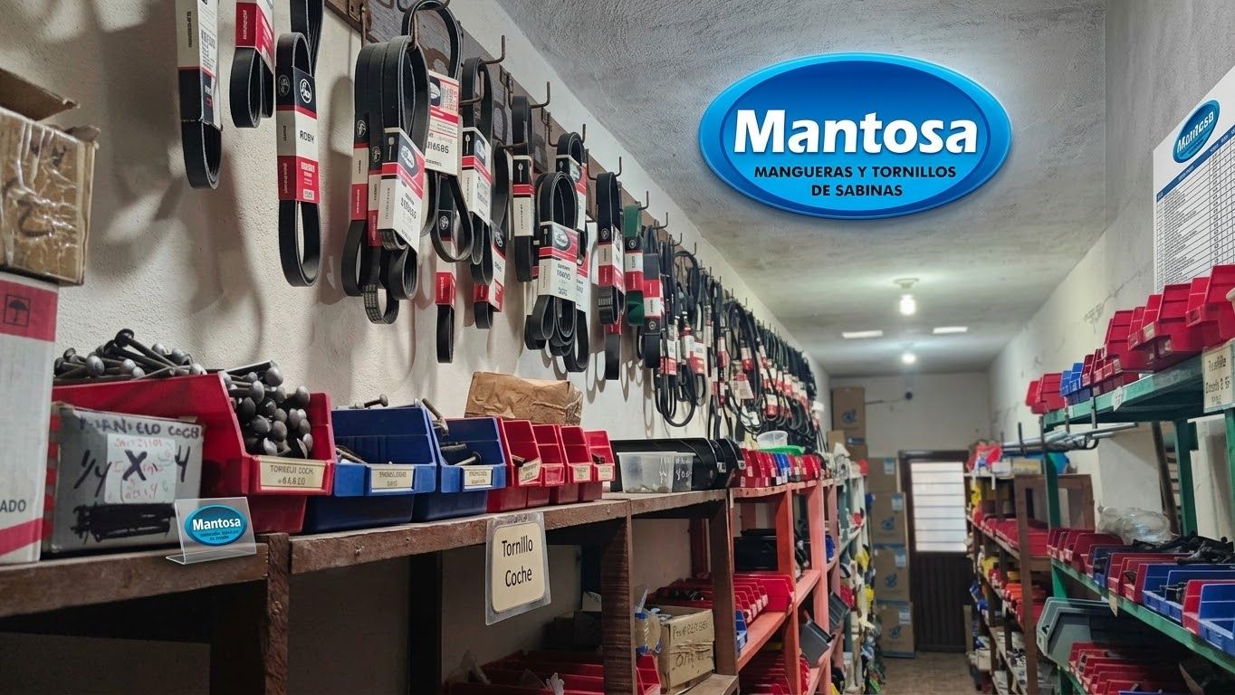 Interior de Mantosa con bandas, tornillería y anaqueles